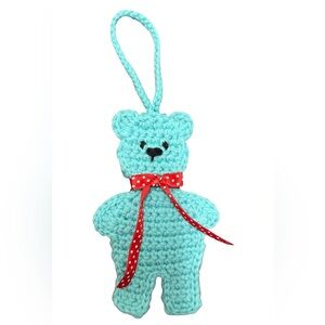 Handmade Crochet Bear Bag Charm - Turquoise